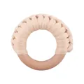 Handmade beige woven cotton baby teether with a natural beech wood ring - Light Skin