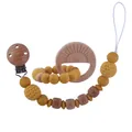 Baby Schnullerkette mit gelben Silikonperlen, Strickperlen und Holz Beißring Sonne - Sonnenblume Stil (Kette Und Beißring Kombination)