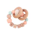 DIY beech wood baby teether bracelet with silicone beads and BABY letter blocks - Rose Pink