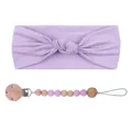 Purple ribbed baby headband and wood silicone bead pacifier clip accessory set - Headband And Pacifier Chain Set / Purple
