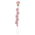 Baby pacifier clip with matte pink silicone beads and a natural wooden clasp - Dusty Rose