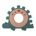 Morandi green silicone dinosaur teething ring with natural beech wood for infants - Deep Green Dinosaur