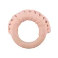 Handmade beech wood baby teething ring wrapped with soft pink braided cotton cord - Rose Pink