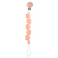 Peach silicone beaded pacifier clip with natural wooden clasp for baby teething - Rose Pink