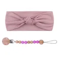 Pink rib knot headband and matching silicone bead pacifier clip set for babies - Headband And Pacifier Chain Set / Taro Purple