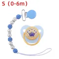 Set succhietto corona blu e oro con catenella di perle per neonati da 0 a 6 mesi - S / Blu