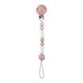 Schnullerkette mit Clip aus Buchenholz und weißen Silikonperlen im Nordic-Stil - Weiß