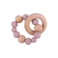 Beech wood and dusty rose silicone bead baby teething ring for sensory relief - Dusty Rose