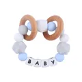 Silicone and wood baby teether bracelet with BABY letter beads in blue and grey - Blue