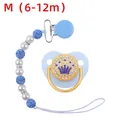 Blue pacifier set with crown rhinestone design and matching clip, size M for 6-12 months - M / Blue