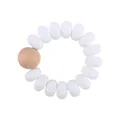 Baby teething bracelet with white silicone beads and one natural wood bead ring - White