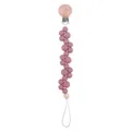Baby pacifier clip with dusty pink silicone beads and wooden holder for teething relief - Dark Mauve