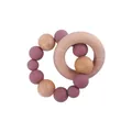 Baby teething ring with natural beech wood and dusty rose silicone beads bracelet - Dark Mauve