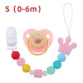 Pink crown baby pacifier and colorful silicone bead clip chain set for ages 0-6m - S (0-6 Months) / Pink