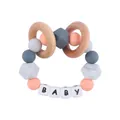 Silicone and wooden baby teething bracelet featuring gray and pink beads with BABY letters - Rose Pink