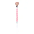 Catenella portaciuccio con perle di silicone rosa e clip in legno di faggio - Rosa