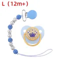Light blue luxury baby pacifier set with golden crown design and matching pearl chain - L / Blue