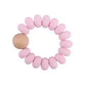 Pink silicone beads and natural beech wood ball teether ring for infant teething relief - Pink