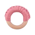 Pink handmade cotton crochet teething ring with natural beech wood for infants - Dusty Pink