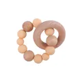 Silicone and beech wood baby teething ring with peach beads for infant gum soothing - Deep Skin