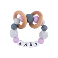 Silicone and wood baby teether bracelet with pink beads and BABY letter charms - Light Purple