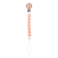 Catenella portaciuccio in silicone con clip in faggio e perle arancio pesca per neonati - Rosa Acceso