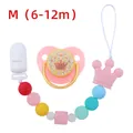 Pink crown baby pacifier set with colorful silicone beads and clip for 6-12 months - M (6-12 Months) / Pink