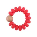 Baby teething bracelet featuring vibrant red silicone beads and one natural wood bead - Red