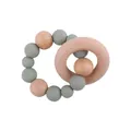 Sage green silicone and beech wood baby teething ring with textured sensory beads - Sage Green
