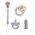 4-piece baby silicone care set with pacifier clip, teether, and toothbrush in grey - Pacifier Clip Teething Ring Finger Toothbrush (Light Gray) / Light Gray
