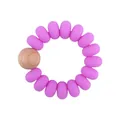 Baby teething ring with 15 matte purple silicone beads and 1 natural beech wood bead - Purple