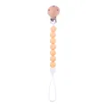 Catenella portaciuccio in silicone con perle arancioni e clip in legno di faggio - carnagione scura