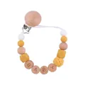 Chupetero de silicona y madera de haya con cuentas jengibre y grabado de BABY - Amarillo jengibre