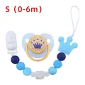 Light blue crown pacifier set with matching silicone bead clip for babies 0-6m - S (0-6 Months) / Blue