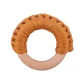 Handmade baby beechwood teething ring featuring a ginger brown cotton braided cover - Turmeric