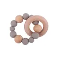 Baby teething ring with natural beech wood and matte grey silicone beads for sensory play - Dark Taupe