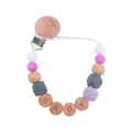 Sujeta chupetes de silicona rosa y blanca con cuentas de madera letras BABY - Púrpura