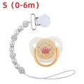 White and gold crown baby pacifier with luxury faux pearl clip set for infants 0-6m - S / White