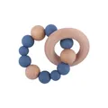 Baby teething bracelet with natural beech wood ring and blue silicone sensory beads - Dark Blue
