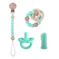 Baby silicone teether set with mint green pacifier and wooden bead clip - Pacifier Clip Teething Ring Finger Toothbrush (Mint Green) / Mint Green