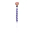 Catenella portaciuccio con perline in silicone viola e clip in legno di faggio naturale - viola lilla