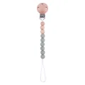 Pacifier clip with beech wood beads and Morandi grey-green silicone beads for babies - Sage Green
