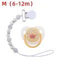 Luxury crown baby pacifier set with pink rhinestones and pearl clip for 6-12 months - M / White
