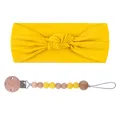 Baby headband and pacifier clip set in bright yellow silicone and natural wood beads - Headband And Pacifier Chain Set / Yellow