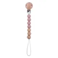 Pink silicone and natural beech wood pacifier clip with three-hole round wooden fastener - Dusty Rose