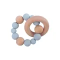 Blue silicone beads and natural beech wood ring teether bracelet for babies - Grey Blue