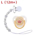 White baby pacifier with gold crown crystals and matching faux pearl clip set - L / White