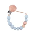 Sujeta chupetes con cuentas de silicona azul claro y clip de madera de haya natural - Azul grisáceo