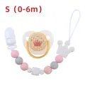 Pink and white crown pacifier set with matching silicone bead clip for 0-6 months - S (0-6 Months) / White