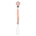 Pink silicone and beech wood baby pacifier clip with three-hole round wooden fastener - Rose Pink